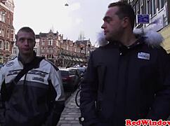 Slutty dutch hooker sucks and jerks guys cock
