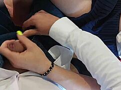 handjob in classroom leads to huge cumshot on pussy!