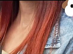 redhead exhibitionist masturbates in car on street
