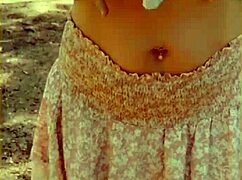 milf wife exposes shaved pussy and tits outdoors