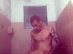 Chubby married wife seductively bathes husband, spreading natural tits and ass