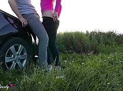 Horny Taxi Driver Fucks Blonde Hard By Car At Sunset - Amateur Outdoor Couple Sex