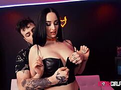 Busty Violet Voss Devours Monster Cock After Shaved Handjob.