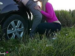 Horny Taxi Driver Fucks Blonde Hard By Car At Sunset - Amateur Outdoor Couple Sex