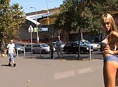 blue angel body painted walking in public, flashing naked at exhibitionists