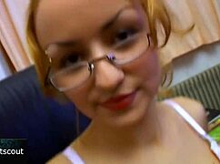 blonde girl with glasses fucking in doggystyle and missionary like a slut