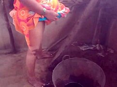 Housewife shows her big boobs in the village house