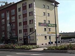 a tourist explores outside eros center amor in frankfurt germany, european adventure.