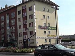 a tourist explores outside eros center amor in frankfurt germany, european adventure.