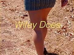 Look at this milf showing her shaved pussy in public under her skirt