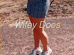 Look at this milf showing her shaved pussy in public under her skirt