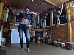 Face-fucking and cum play in tight jeans