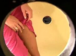 Latina veronica avluv sucks a cock through a glory hole while masturbating