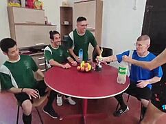 The soccer team makes the slut suck all their cocks