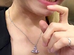 Asian girl feels nervous masturbating in elevator when someone enters