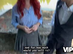 vip4k sexy redhead miss olivia showed her red lingerie and fucked in public in front of her bf