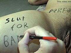 9 Months Pregnant Babe with Big Boobs Gets Lewd Body Writings POV