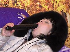Milf In Down Coat Sucks Big Dildo In Various Positions Amateur Fetish