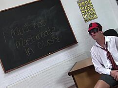 Professor Kerry Louise fucks her blindfolded student on the desk.
