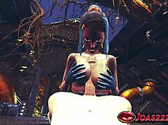 Nessa Pokemon 3D Hentai Animation - Big Tits Girl in Sexy Bodysuit and Blue Latex Gloves Teases Big Dick.