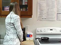 Spicy brunette secretaries rush to the office kitchen for lesbian fun