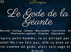 The giantess uses her dildo for french audio jerk off instructions in macrophilia fantasy