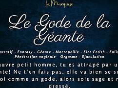 The giantess uses her dildo for french audio jerk off instructions in macrophilia fantasy