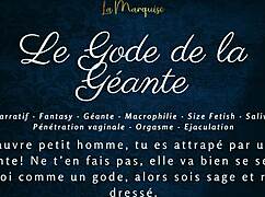 The giantess uses her dildo for french audio jerk off instructions in macrophilia fantasy