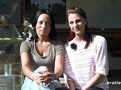 Story of lesbian babes having sexy fun outdoors with kissing, clit play, and masturbation