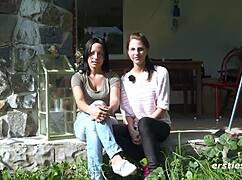 Story of lesbian babes having sexy fun outdoors with kissing, clit play, and masturbation