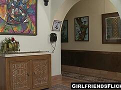 Two Horny Babes Watch Lesbian Porn Together Before They Get Naked And Enjoy Passionate Sex