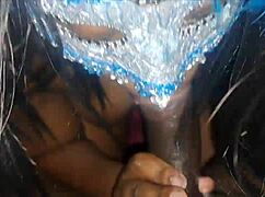 Masked Ebony Performs Blowjob Leading to Cum in Mouth