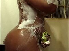is drippy thickly ripping clothes in the shower, her big ebony ass and tits dripping wet with pussy play?