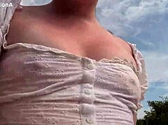 drinking and wetting jeans twice in outdoor setting