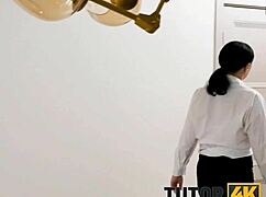 Tutor4k brunette teacher to have sex with new stud who got horny