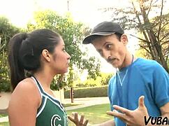 bitchy cheerleader sucks ten inch cock