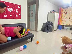 On Valentine's Day, a real homemade threesome with big tits and wet pussies happened