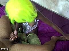 Masturbating cock with her tits out is her new hobby