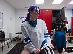 You think sneaky sex in the locker room with a big cock will go wrong? Watch the petite girl get caught!