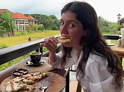 Girl Swallows Cum In Cafe