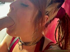cute cosplayer drooling on thick cock in throat?