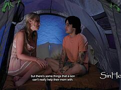 A mature mommy rides her stepson in a taboo roleplay session.