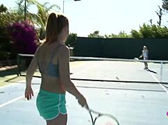 Two blonde lesbians ignite passion by the pool, fingering and fucking outdoors