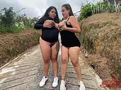 Bold lesbian encounter with neighbor in the countryside