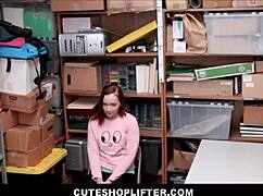 The security guard says, 'Suck my big cock, April Reid, to avoid jail.'