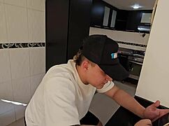 The horny wife of my best friend sucks my dick in deepthroat action when he doesn't look.