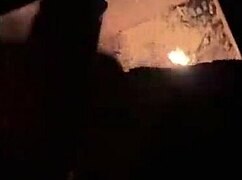 I flashed my wet pussy outdoors with a big dick by the campfire.