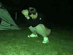 I flashed my wet pussy outdoors with a big dick by the campfire.