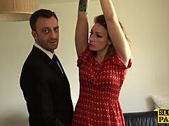 British submissive pornstar Ava Austen gets face roughly fucked in BDSM session with spanking