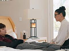 Teacher helps student with a deepthroat handjob in class